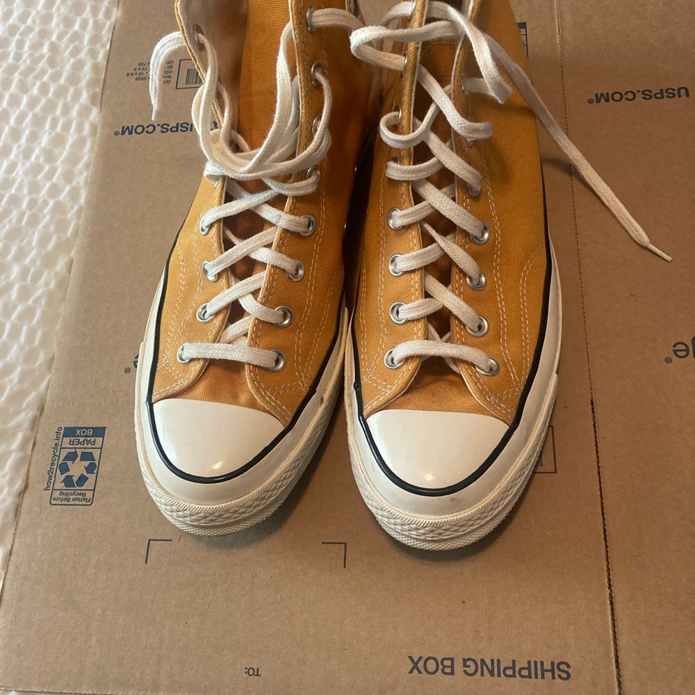 Converse High Top Sneakers in Cream with Mustard Trim - Picture 2 of 6